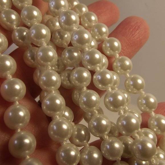 Long Hand Knotted Strand of Glass Faux Pearls - Picture 3 of 7